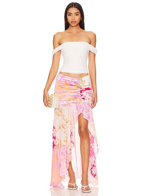 Majorelle X Revolve Tatiana Slit Ruffle Skirt In Medallion In Medallion Multi
